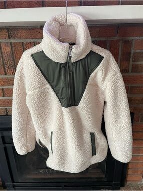 Abercrombie & Fitch Olive and Ivory Sherpa Zip Pullover